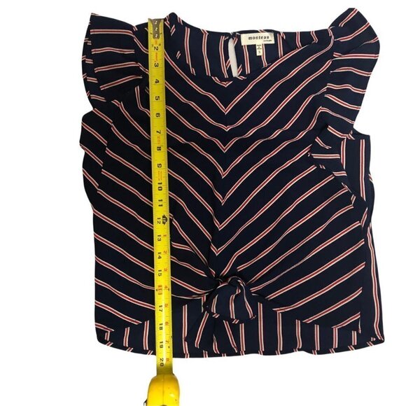 𝅺MONTEAU Striped Blue, Red & White Top with Flutter Sleeves size Small - Picture 11 of 12